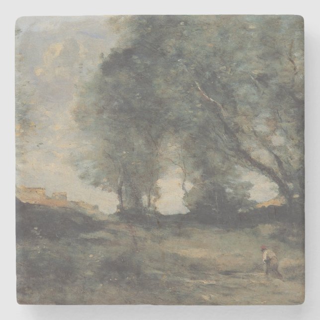 Landscape (by Camille Corot) Stone Coaster (Front)