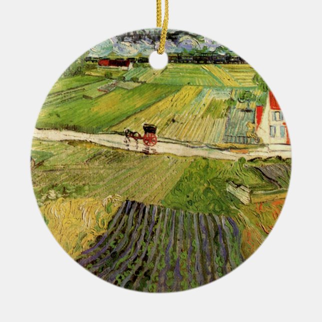 Landscape, Carriage and Train by Vincent van Gogh Ceramic Tree Decoration (Front)
