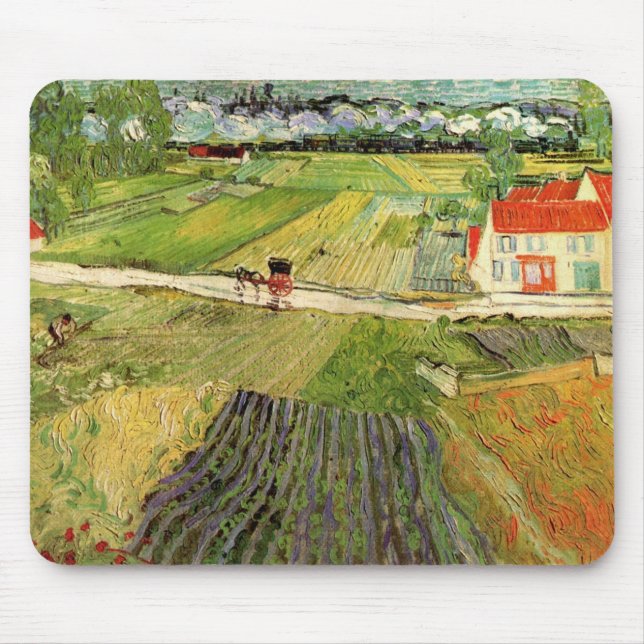 Landscape, Carriage and Train by Vincent van Gogh Mouse Mat (Front)
