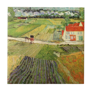 Landscape, Carriage and Train by Vincent van Gogh Tile