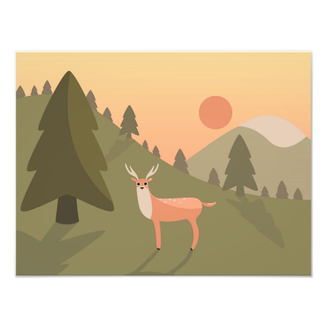 Landscape Deer Mountain Nature Wild Park Sunset Po Photo Print (Front)