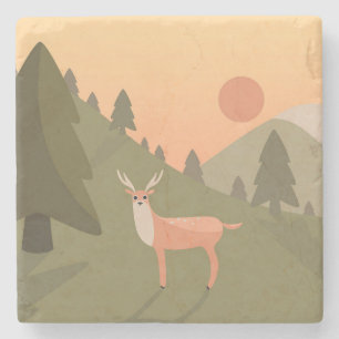 Landscape Deer Mountain Nature Wild Park Sunset Po Stone Coaster