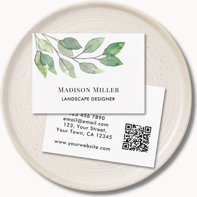 Landscape Designer QR Code Greenery  Business Card (Creator Uploaded)