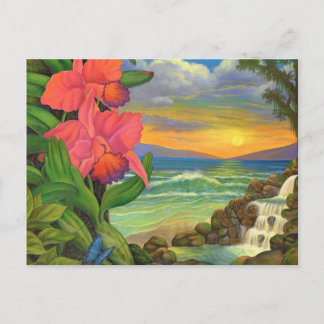Landscape Fantasy Ocean Orchids Painting Seascape Postcard