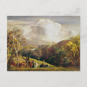 Landscape, figures and cattle postcard