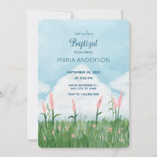 Landscape green field blue sky Baptised Invitation