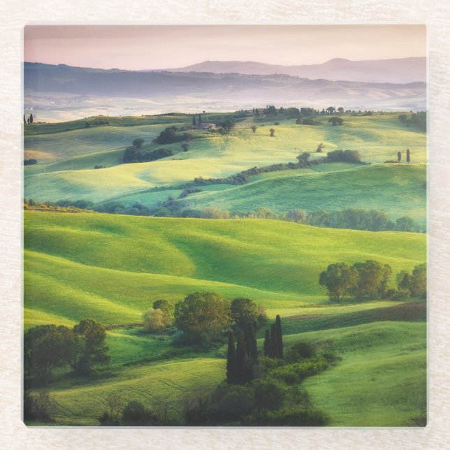 Landscape Greenery: Light Painted Serenity Glass Coaster (Front)