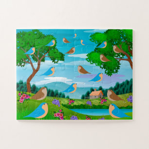 Landscape House Trees Birds Flowers Nature, Age 4 Jigsaw Puzzle