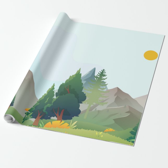 Landscape illustration wrapping paper (Unrolled)