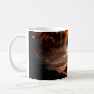 Landscape in fantasy alien planet with flaming moo coffee mug