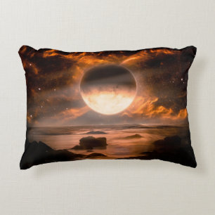 Landscape in fantasy alien planet with flaming moo decorative cushion
