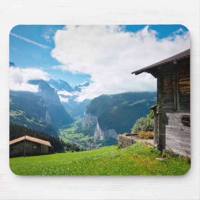 Landscape in Lauterbrunnen valley in Switzerland Mouse Mat (Front)