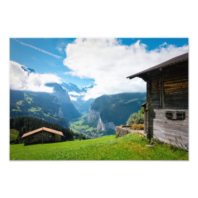 Landscape in Lauterbrunnen valley in Switzerland Photo Print (Front)