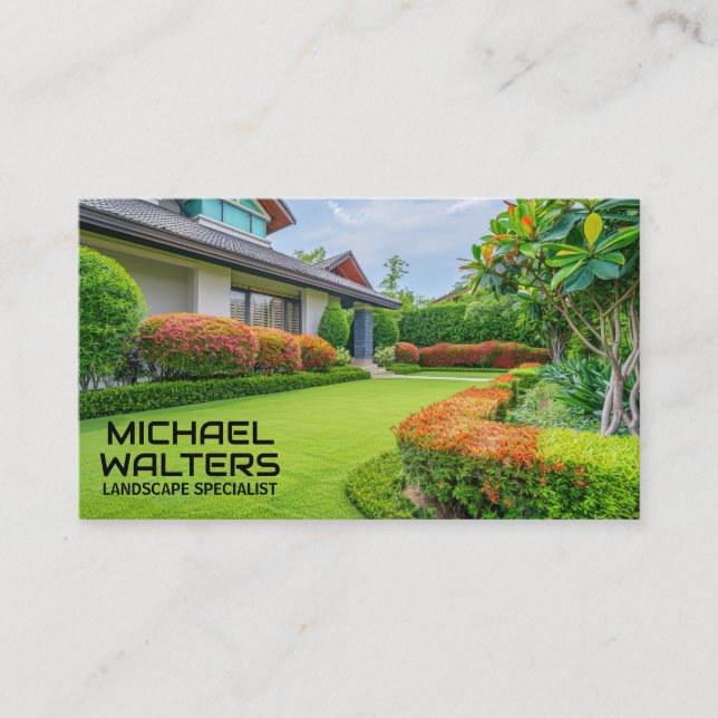 Landscape Lawn and Bushes Business Card (Front)