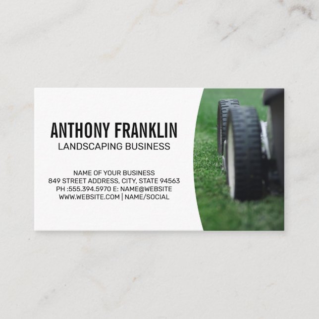 Landscape | Lawnmower on Grass Business Card (Front)