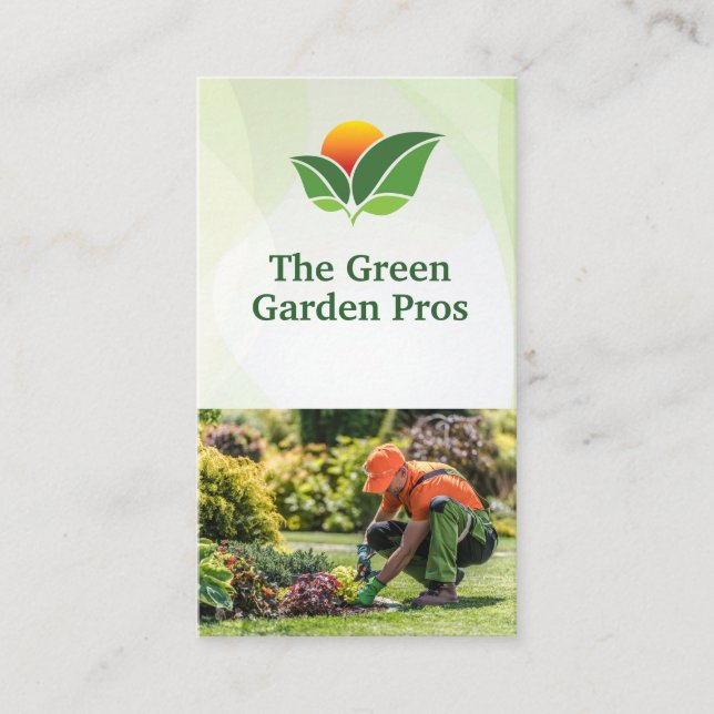 Landscape Logo | Gardener Working Business Card (Front)