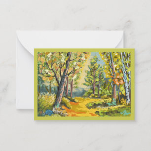 Landscape map and undergrowth oil painting. card