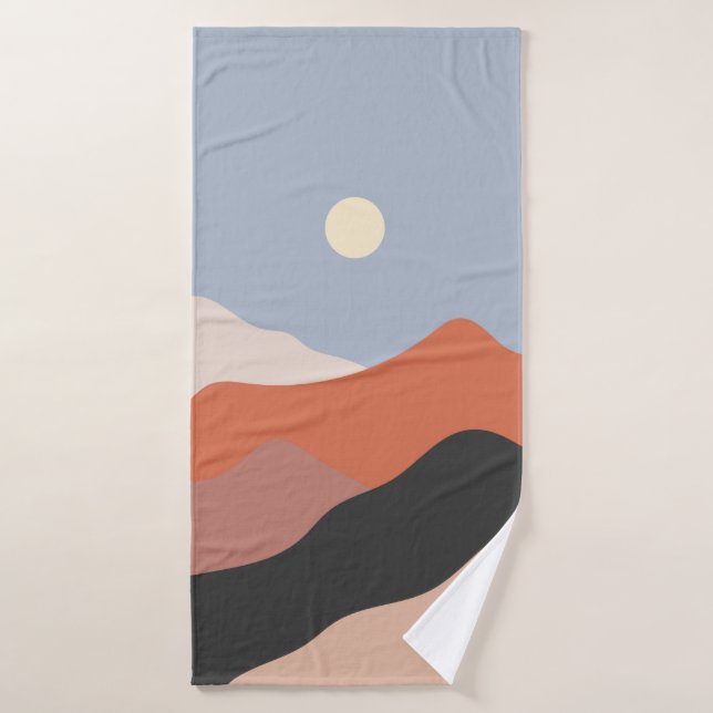 Landscape mid century illustrations,minimalist lan bath towel (Bath Towel)