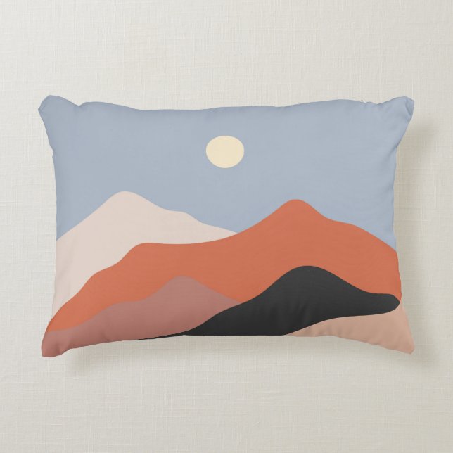 Landscape mid century illustrations,minimalist lan decorative cushion (Front)