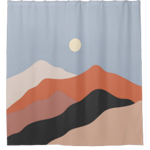 Landscape mid century illustrations,minimalist lan shower curtain