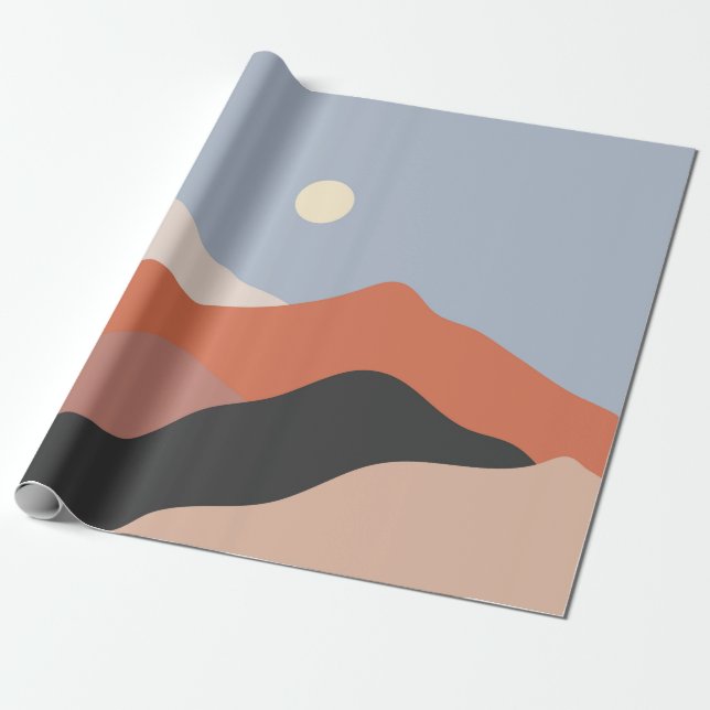 Landscape mid century illustrations,minimalist lan wrapping paper (Unrolled)