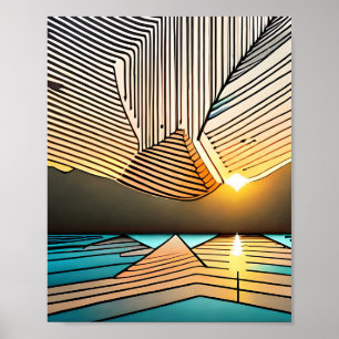 Landscape Mountains Abstract Sunset Sunrise Poster