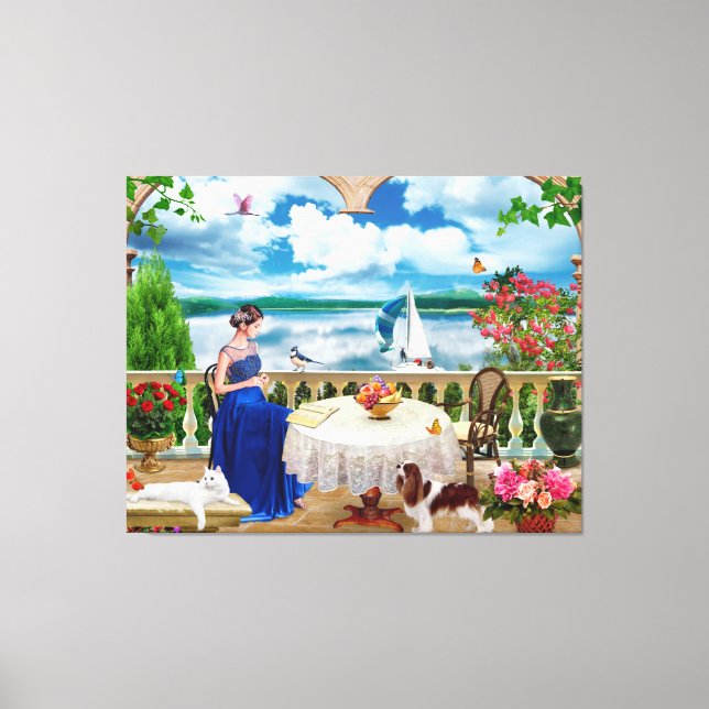 Landscape nature Mountain Woman cat dog pets Poste Canvas Print (Front)