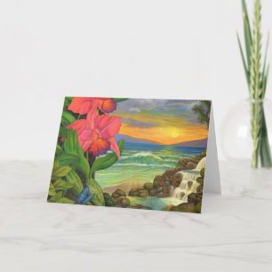 Landscape Ocean Orchids Surrealism Painting Blank Card