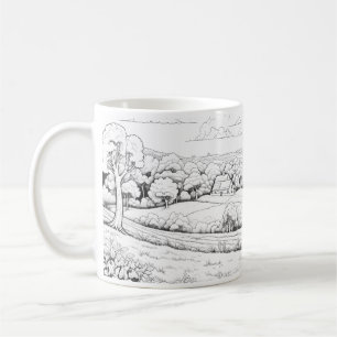 Landscape Of Countryside In Sketch Style Coffee Mug