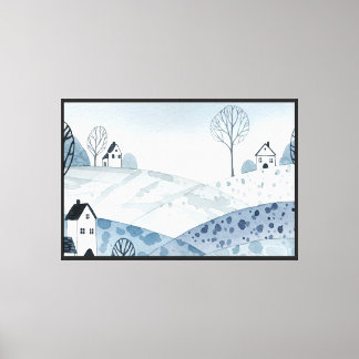 landscape of hills with small houses canvas print