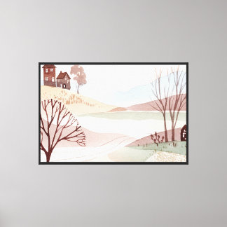 landscape of hills with small houses canvas print