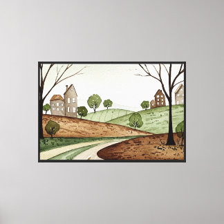 landscape of hills with small houses canvas print