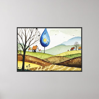 landscape of hills with small houses canvas print
