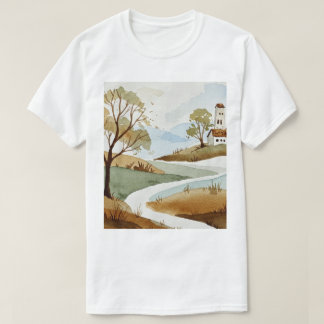landscape of hills with small houses T-Shirt