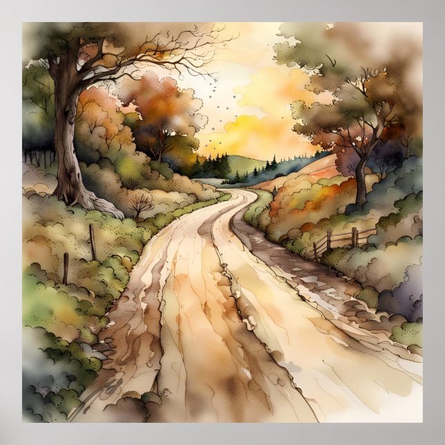Landscape of Sunset Country Road Poster (Front)