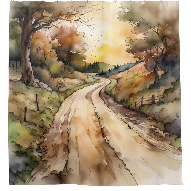 Landscape of Sunset Country Road Shower Curtain (Front)