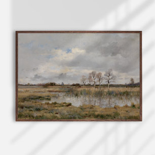 Landscape oil on canvas, vintage fine art. Oil  Poster