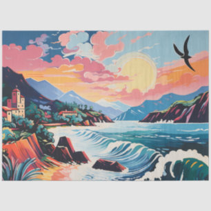 Landscape Old City, Mountains, Sea Tissue Paper