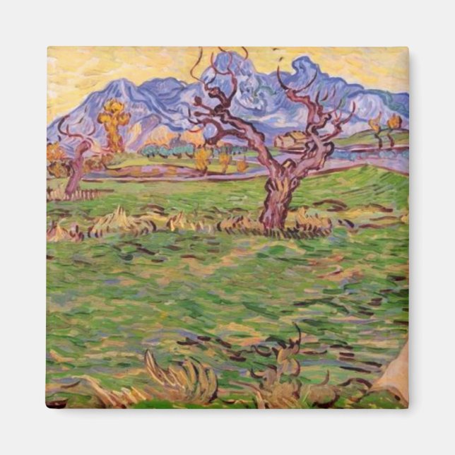 Landscape, Olive Tree, Mountains Van Gogh Fine Art Magnet (Front)