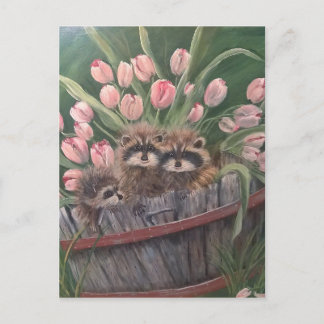 landscape paint painting hand art nature Racoons Postcard