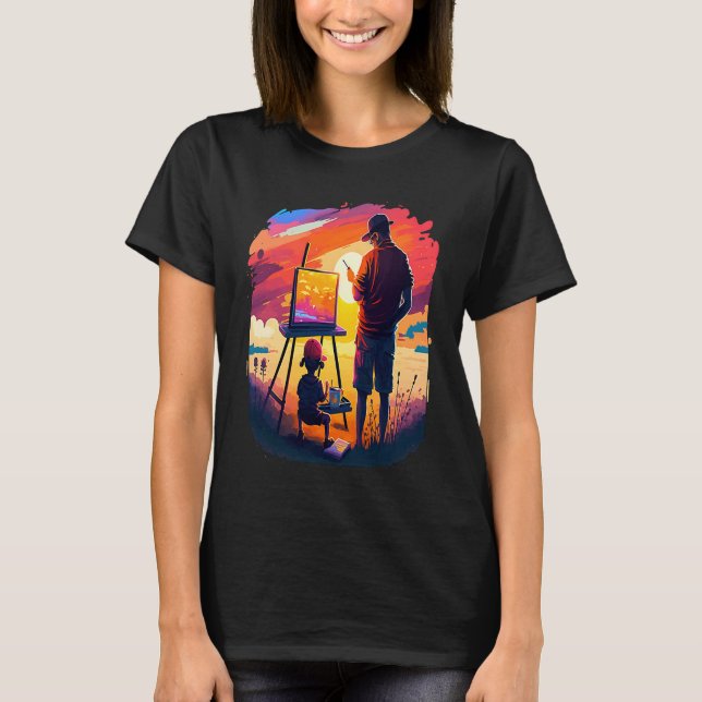 Landscape Painting Collector Painter Dad In Sunset T-Shirt (Front)