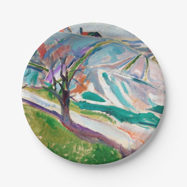 Landscape Painting Edward Munch Paper Plate (Front)
