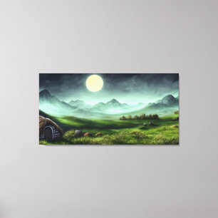Landscape Painting of A Cottage in The Mountain Canvas Print