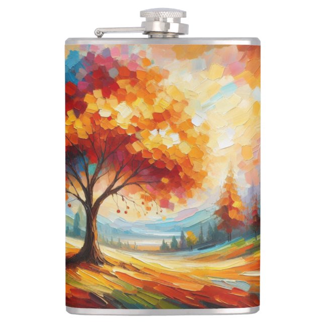 Landscape Painting With Bright Colours Hip Flask (Front)