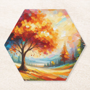 Landscape Painting With Bright Colours Paper Coaster