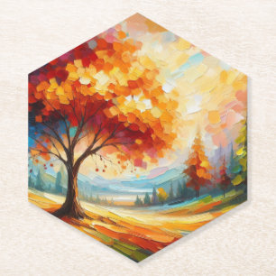 Landscape Painting With Bright Colours Paper Coaster