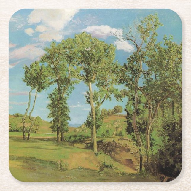 Landscape Paysage Frederic Bazille Impressionist Square Paper Coaster (Front)