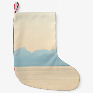 LANDSCAPE PHOTO OF A MOUNTAIN AND BODY OF WATER SMALL CHRISTMAS STOCKING