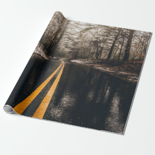 LANDSCAPE PHOTO OF ASPHALT ROAD WHILE RAINING WRAPPING PAPER