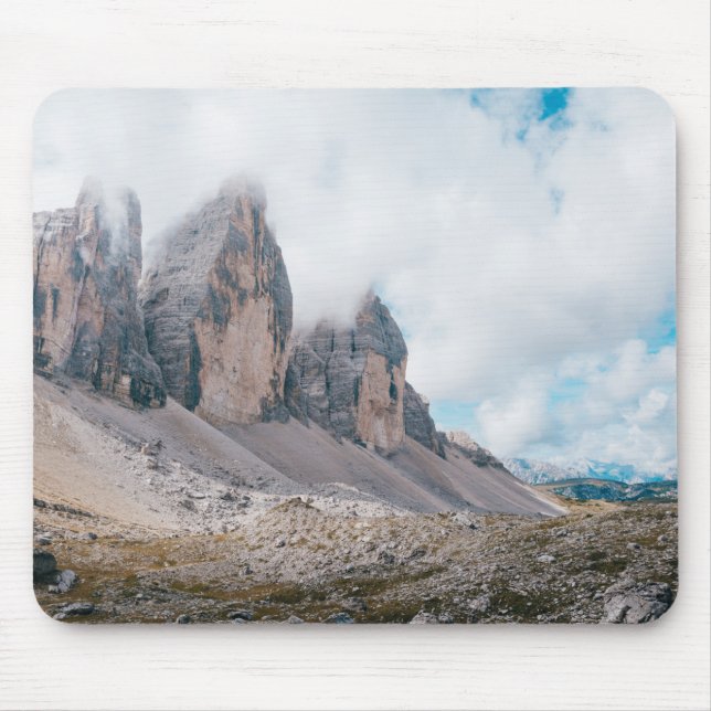 Landscape Photo of Brown Mountain Under Cloudy Sky Mouse Mat (Front)